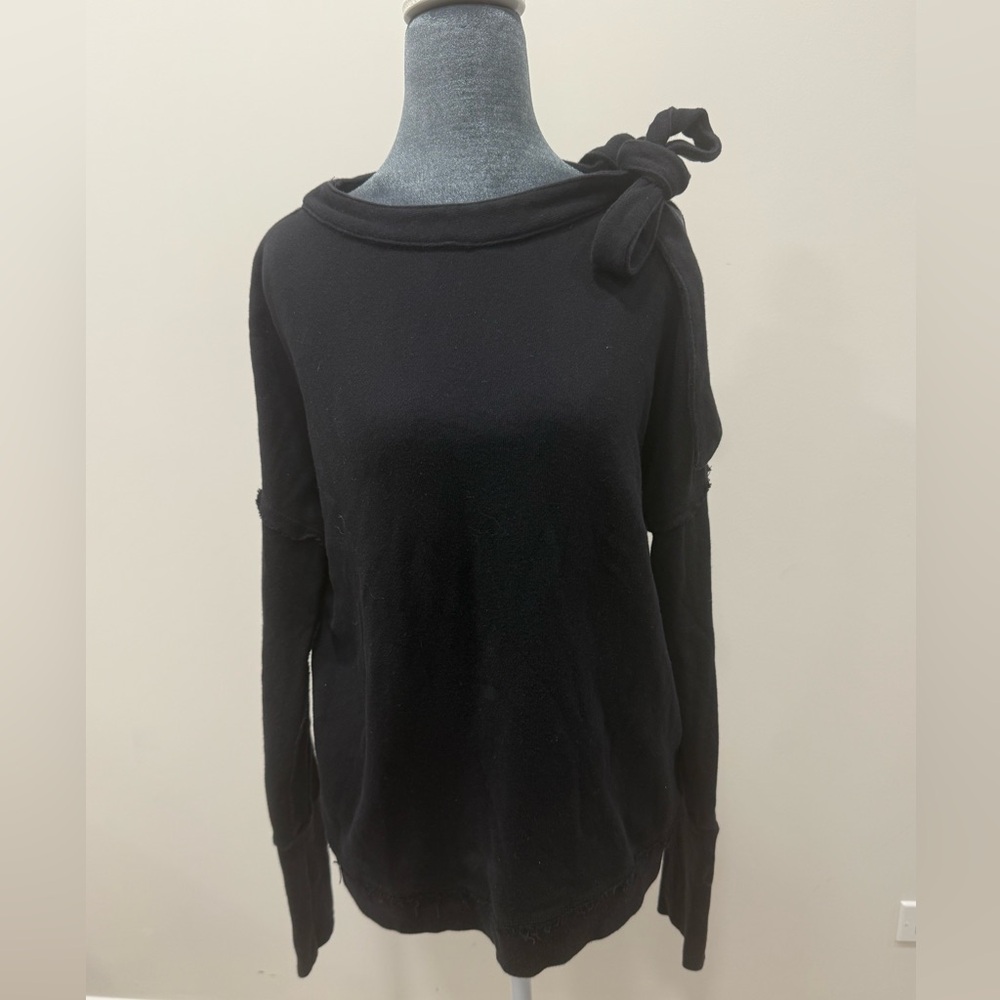 Black Faux Tie Open Shoulder Sweatshirt